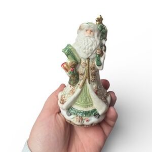 Vintage Fitz and Floyd Small Hand Painted Forest Frost Porcelain Santa Bell